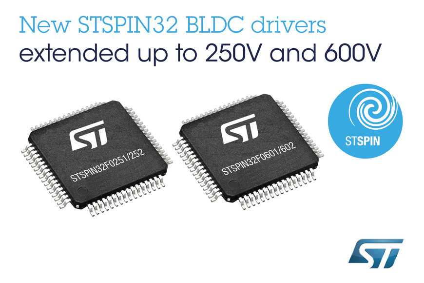 New STSPIN32 BLDC Drivers from STMicroelectronics Target High-Voltage Applications